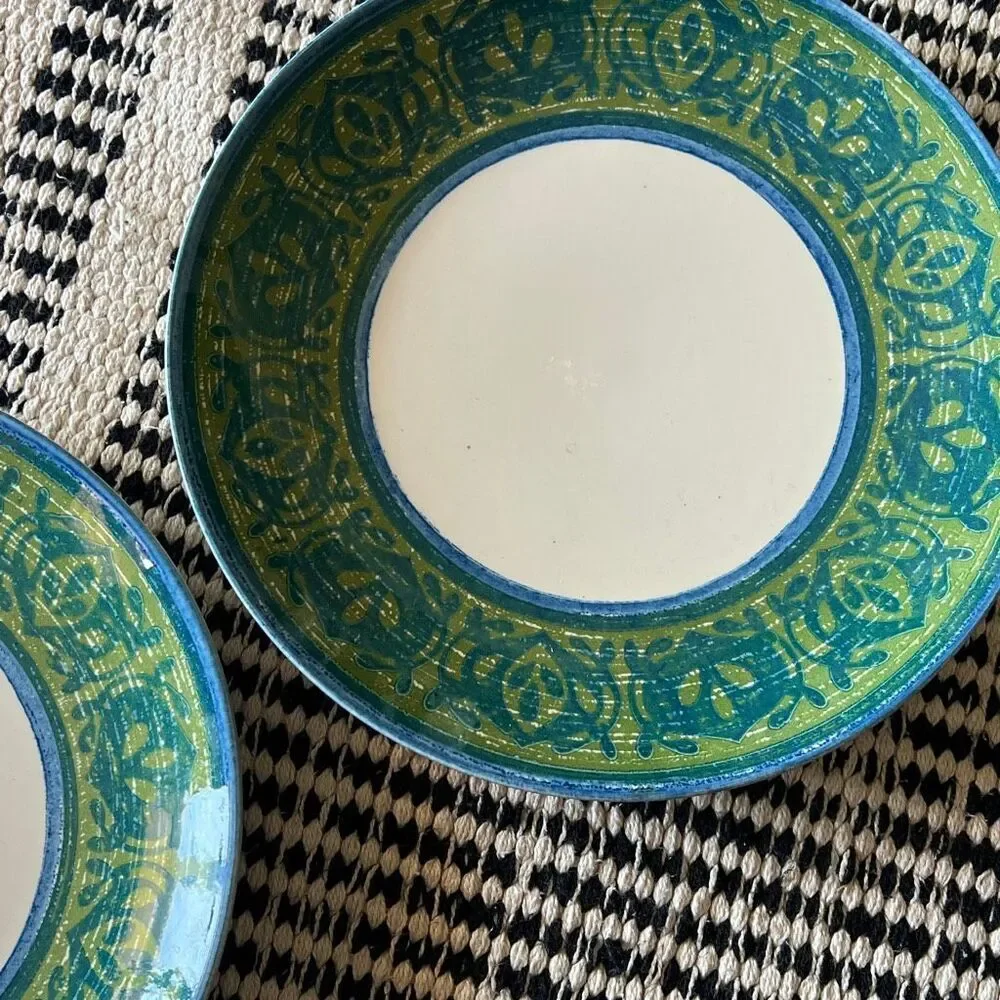 Cavalier Green & Blue Ironstone Royal China 10” plates set of 2